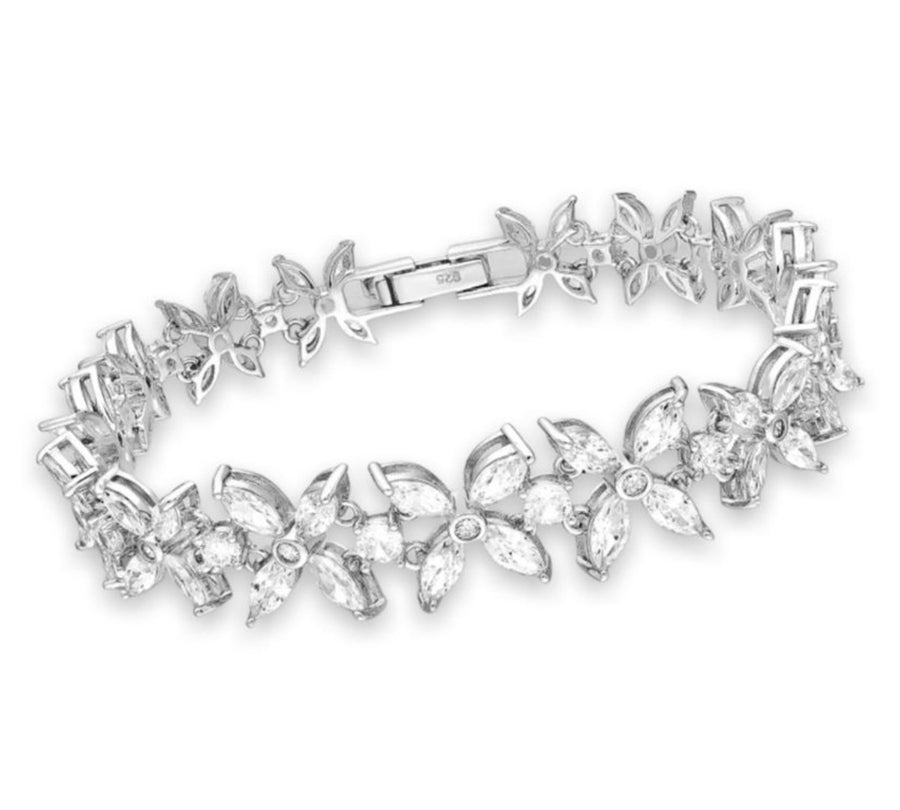 Elise 925 Sterling Silver Floral Bracelet with Diamonds