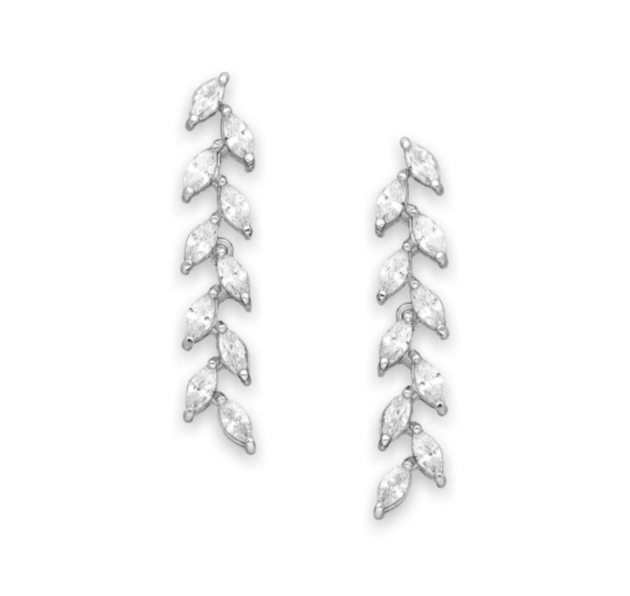 Elouise Leaf Dangle Earrings Decorated with Diamonds