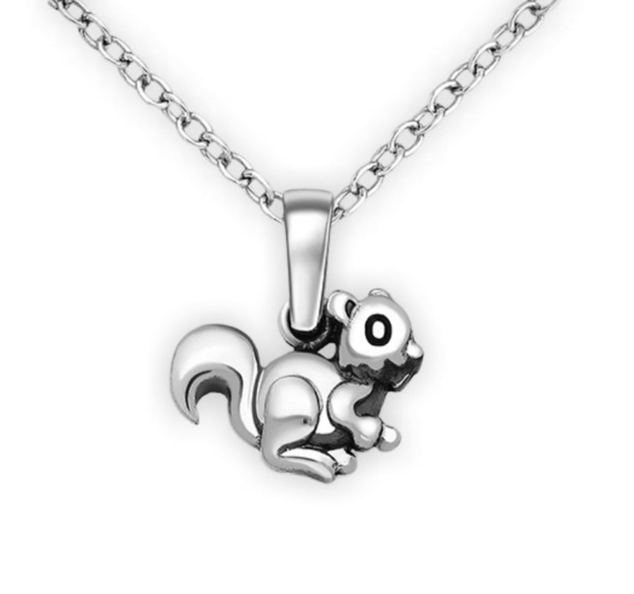 Tiny Squirrel Pendant with 16 inch silver necklace 925 Sterling Silver, Oxidized.