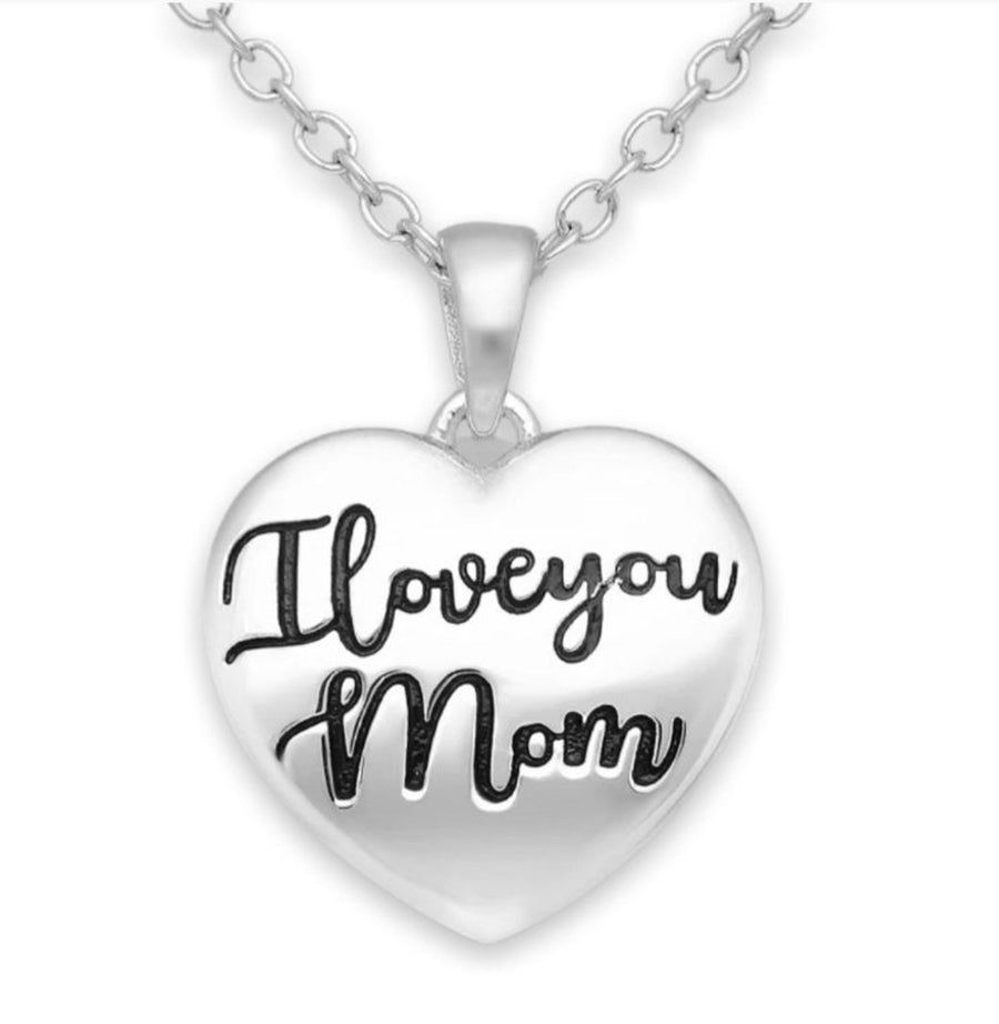 925 Sterling Silver Heart & "I love you mom" Pendant and necklace.