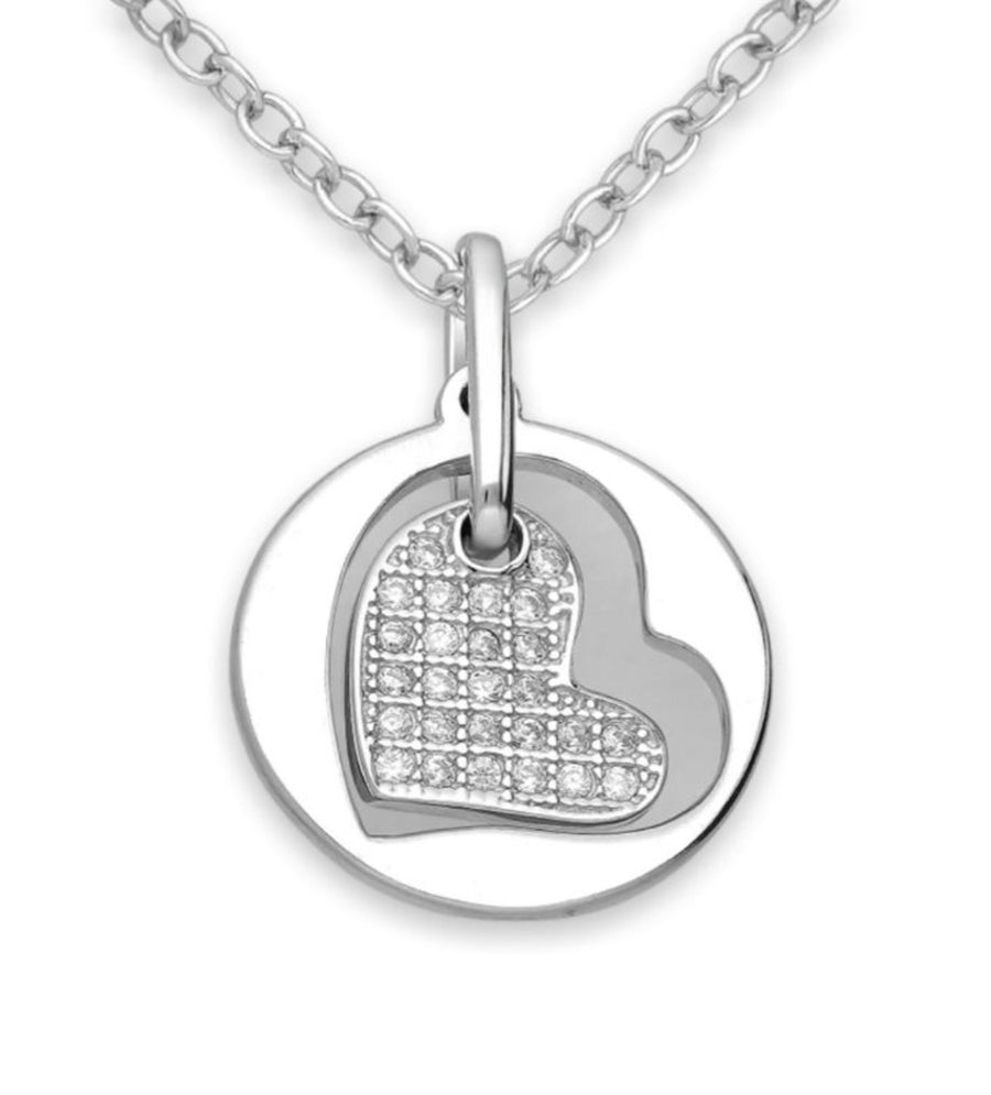 925 Sterling Silver Heart Pendant, Decorated with Lab Created Diamonds