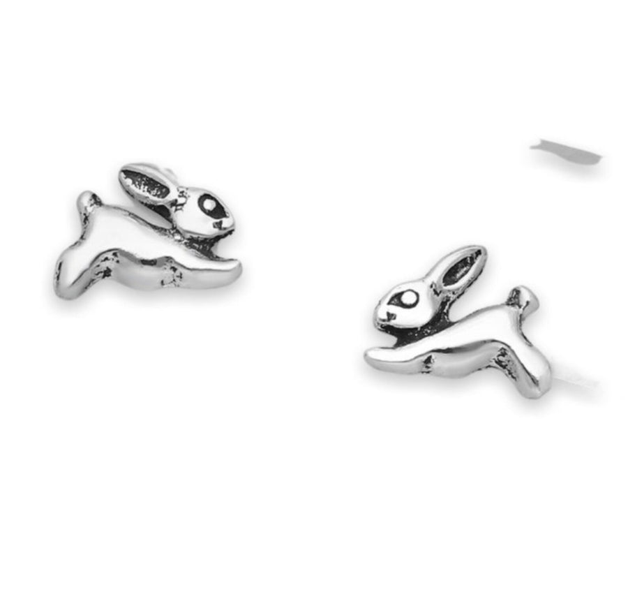 925 Sterling Silver Oxidized Rabbit Push-Back Earrings