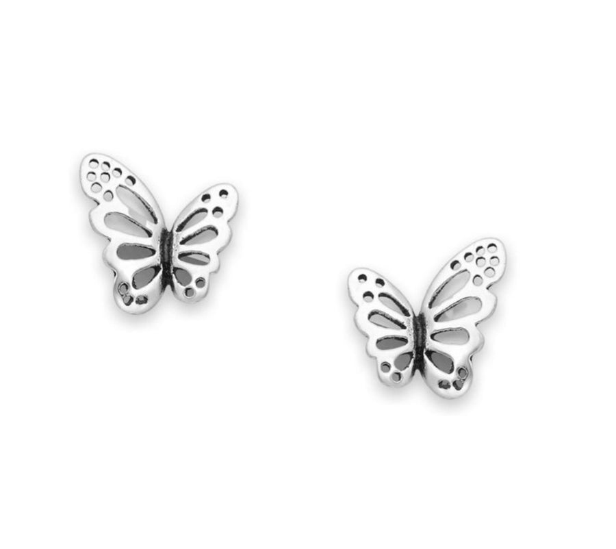 925 Sterling Silver Oxidized Butterfly Push-Back Stud Earrings