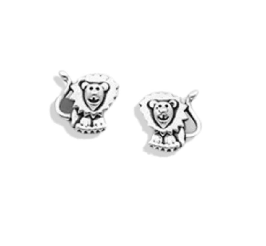 925 Sterling Silver Oxidized Lion Push-Back Stud Earrings