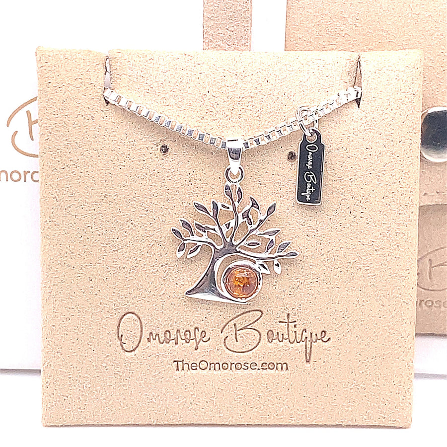 Tree of Life Necklace and Pendant, Decorated with Baltic Amber