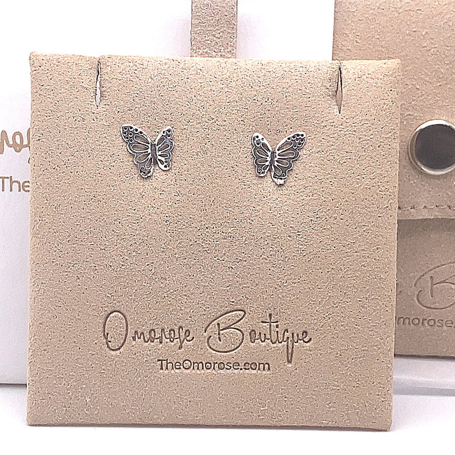 925 Sterling Silver Oxidized Butterfly Push-Back Stud Earrings