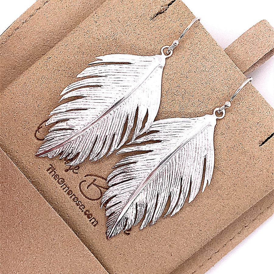 925 Sterling Silver Angel Feather Hook Earrings