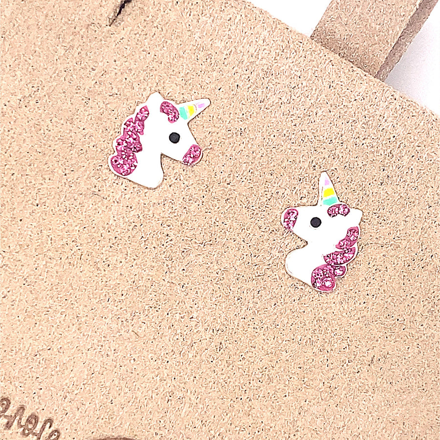 Magical Sparkle Unicorn Push-Back Stud Earrings, Decorated with Colored Enamel