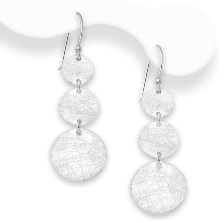 925 Sterling Silver Matt Circle Links Hook Earrings