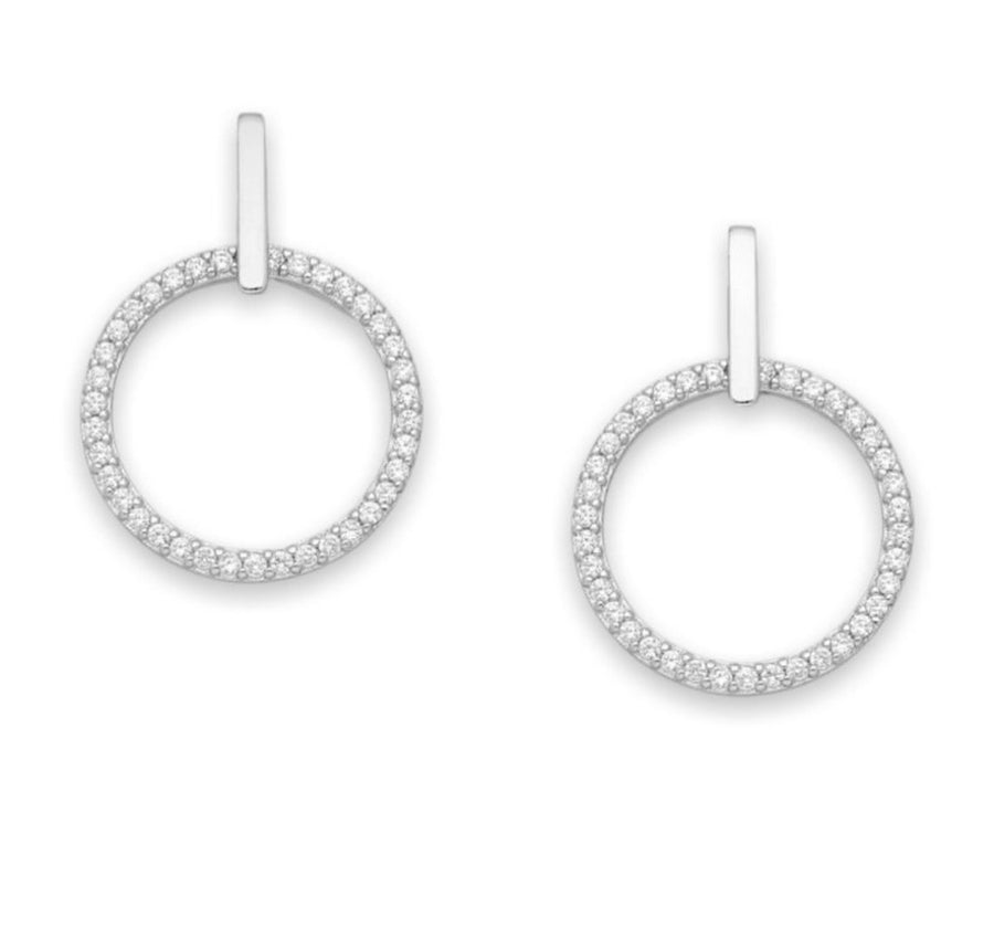 925 Sterling Silver Circle Push-Back Earrings, Decorated with Lab Created Diamonds,