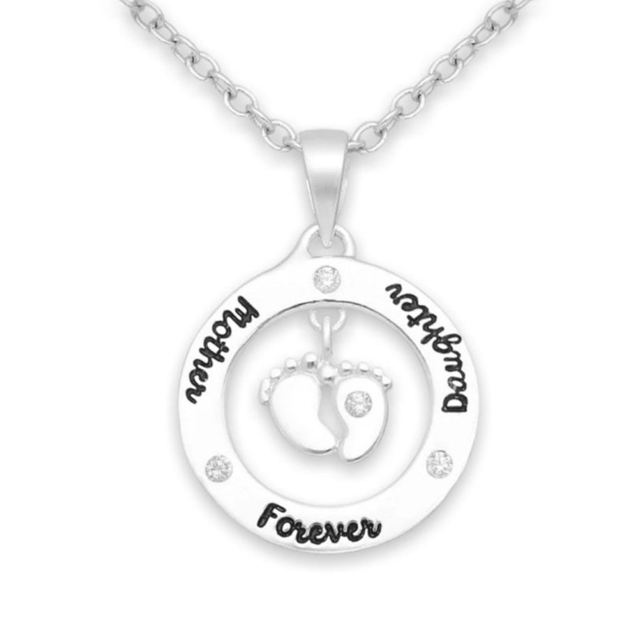 Baby Feet with "Mother, Forever, Daughter" Engraved Necklace