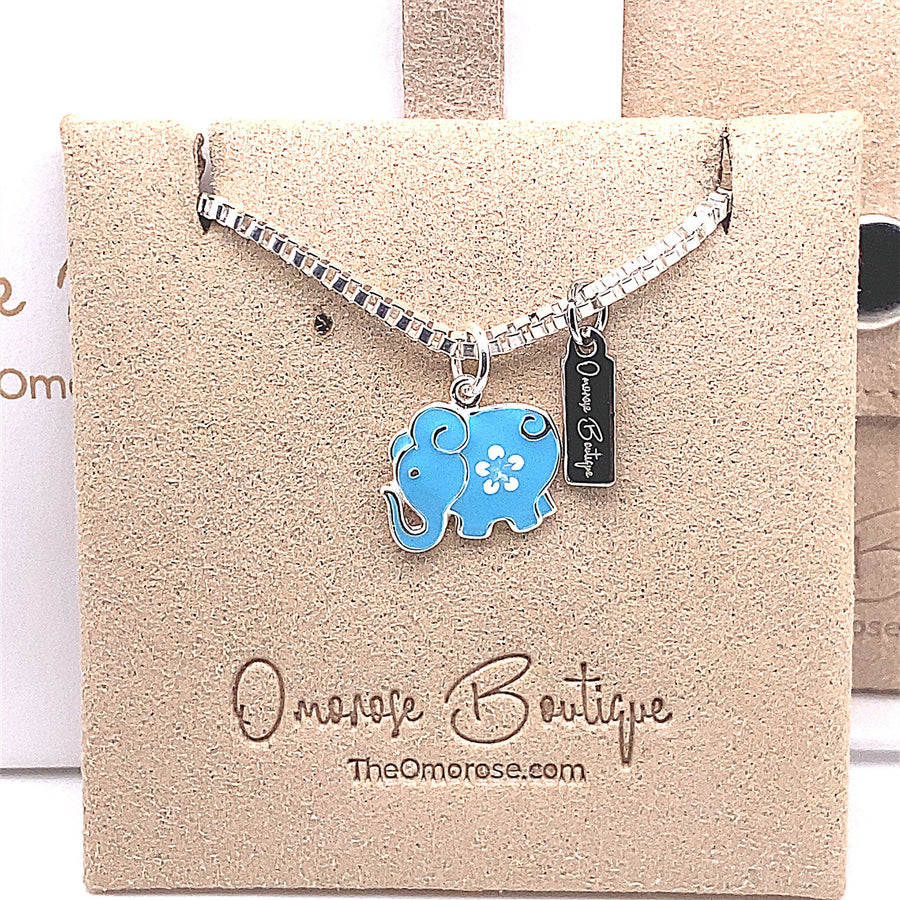 925 Sterling Silver Elephant and Flower Pendant Decorated With Colored Enamel