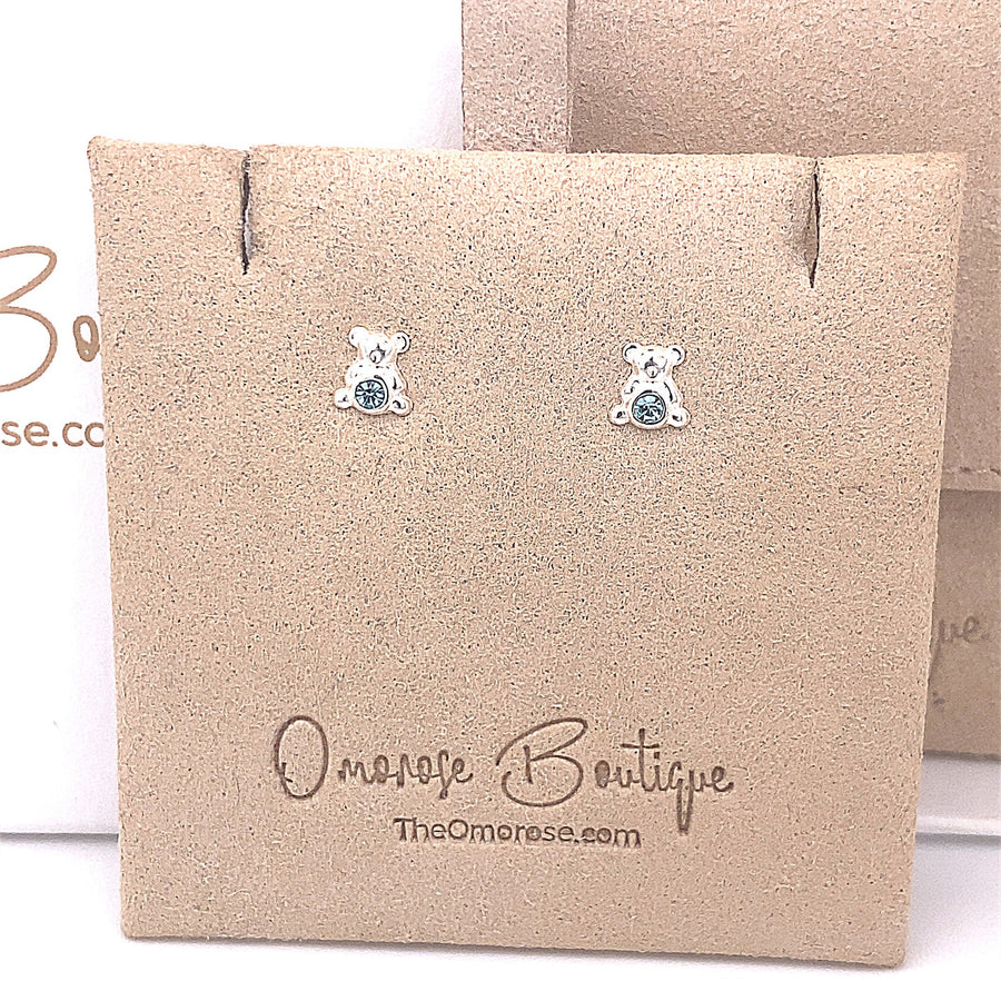 Baby Blue Teddy-Bear Stud Earrings