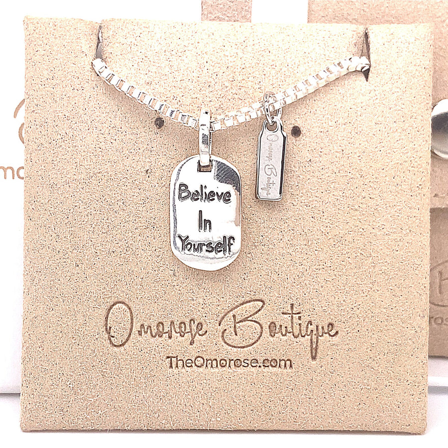 Cute 'Believe in yourself' 925 sterling silver dog tag necklace