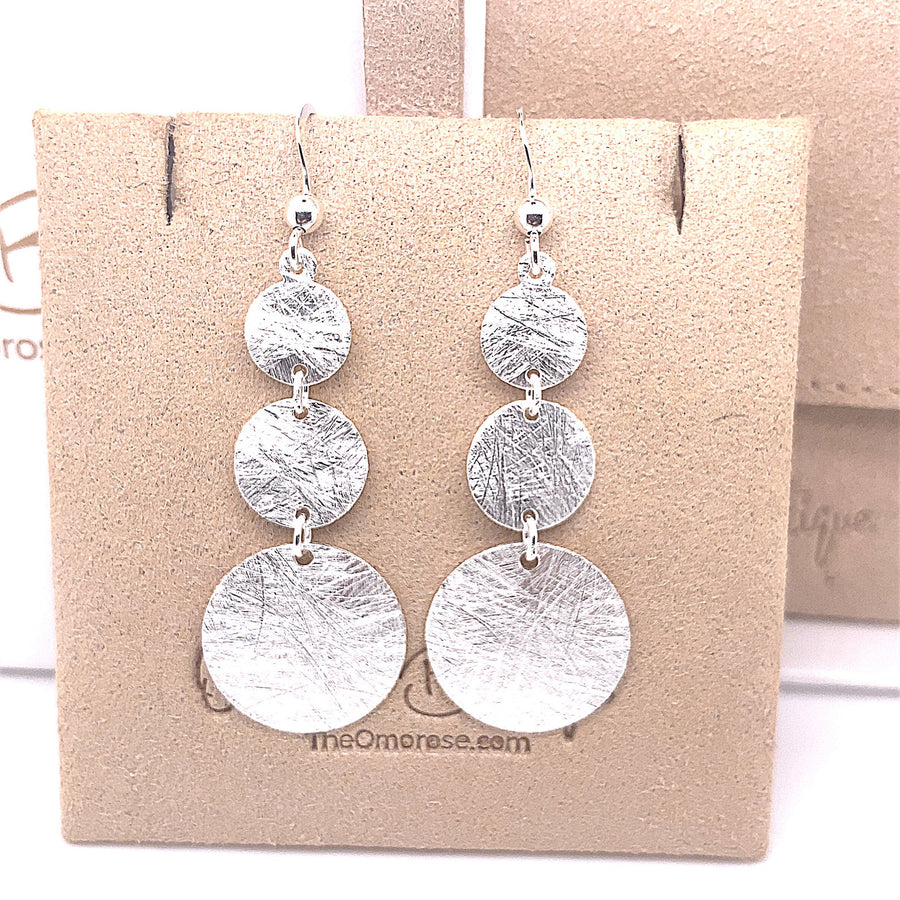 925 Sterling Silver Matt Circle Links Hook Earrings