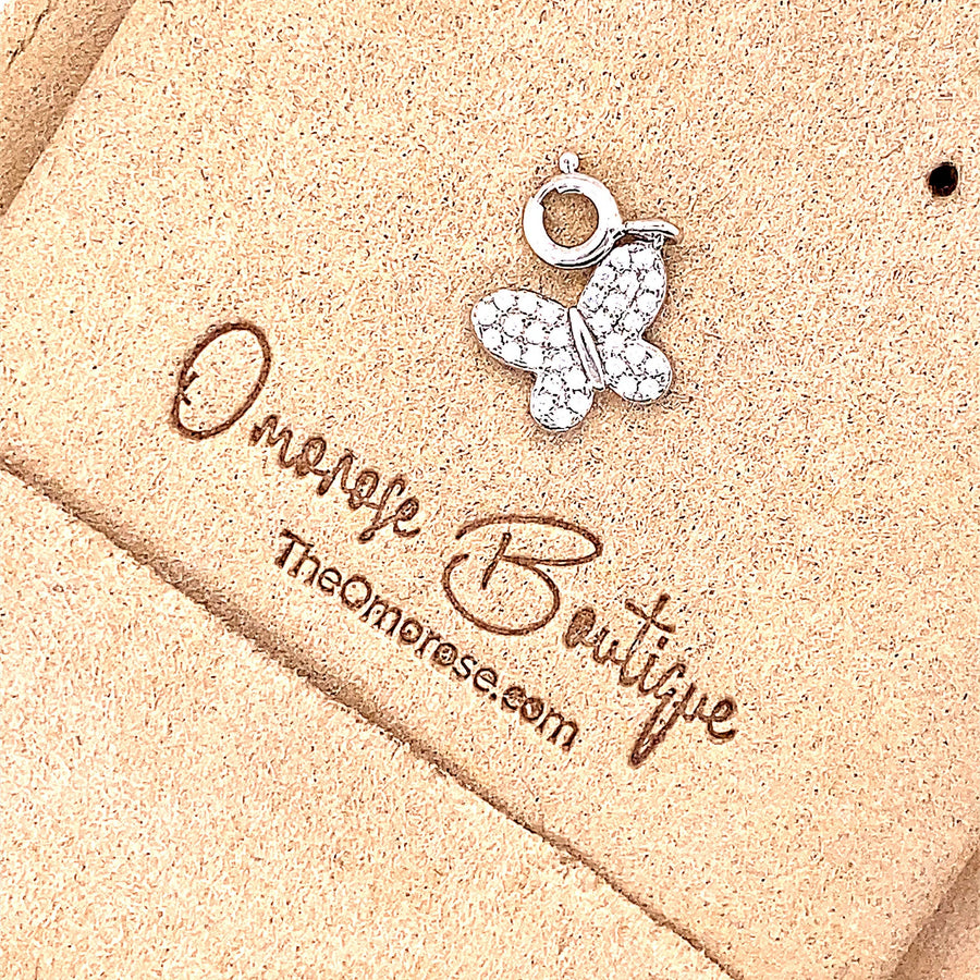 925 Sterling Silver Butterfly Locker Charm, Decorated with CZ Diamonds