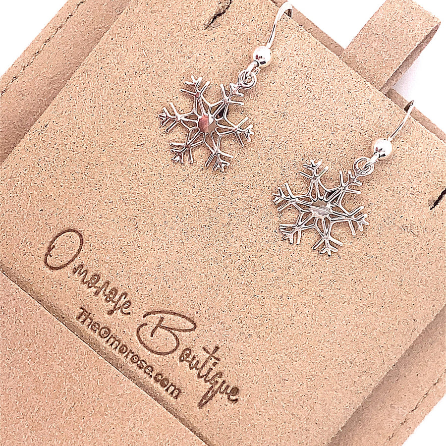 925 Sterling Silver Snowflake dangle Hook Earrings