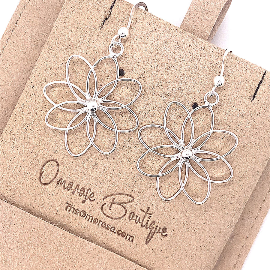 925 Sterling Silver Flower Wire Hook Earrings