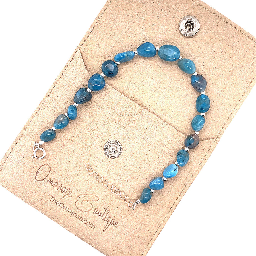 Healing Bracelet, Beaded with the most flawless oceanic Deep Blue Apatite.