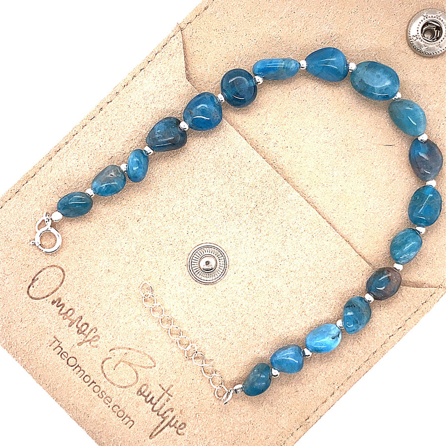 Healing Bracelet, Beaded with the most flawless oceanic Deep Blue Apatite.