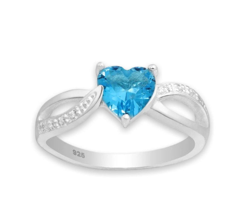 Deep Sky Blue Heart Ring