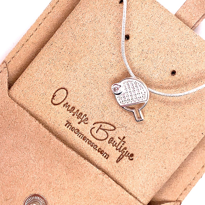 Table Tennis Racket Pendant, Decorated with CZ Simulated Diamonds