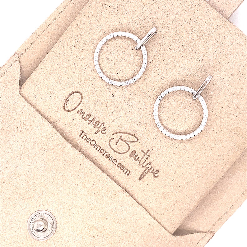 925 Sterling Silver Circle Push-Back Earrings, Decorated with Lab Created Diamonds,