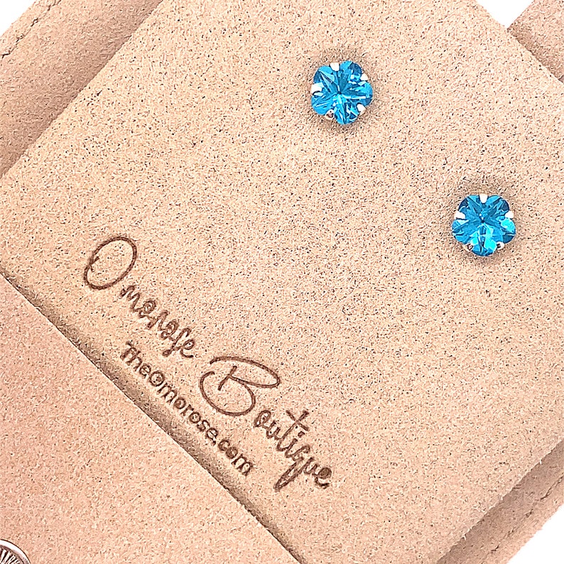 Deep Sky Blue Dainty 925 Sterling Silver Flower Stud Push-back Earrings