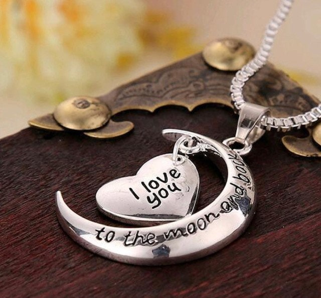 I love you to the moon & back silver necklace