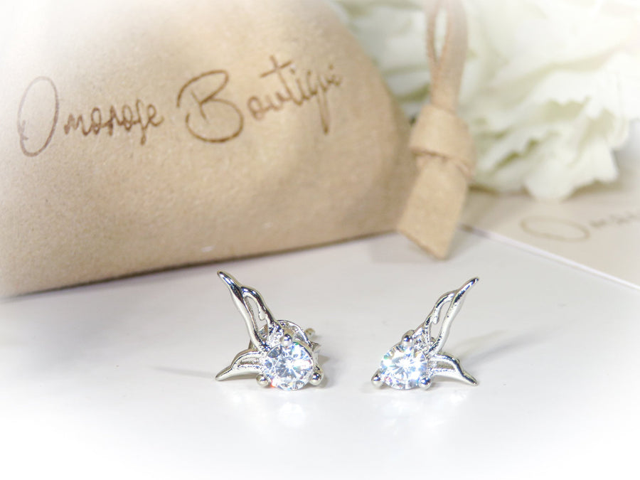 Sterling Silver Angel Wing Stud Earring, S925, Angels Earring, Heaven Earring, Spiritual Earring, Sparkle Real Silver Earrings, Beautiful