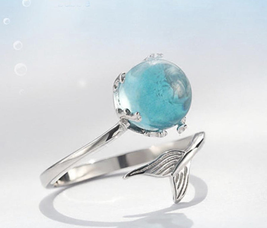 Ocean & Mermaid 925 Sterling Silver Plated Adjustable Ring