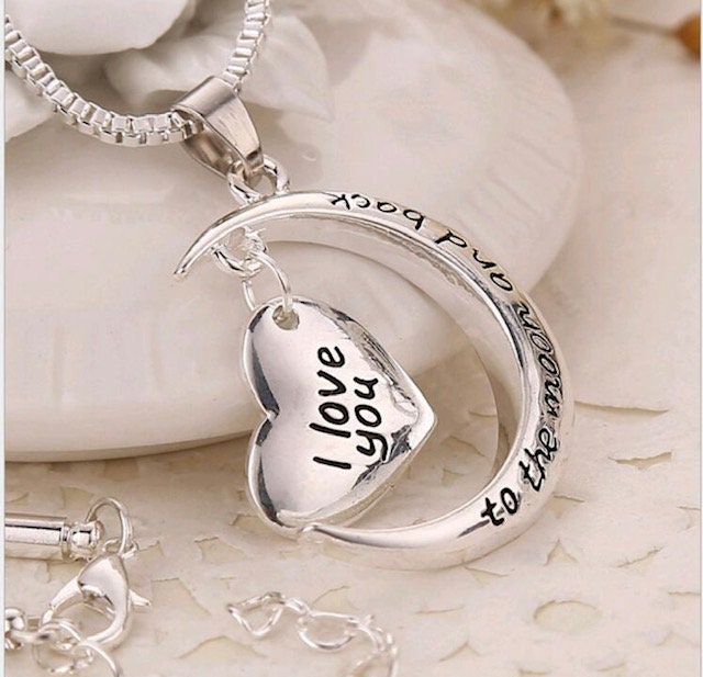 I love you to the moon & back silver necklace