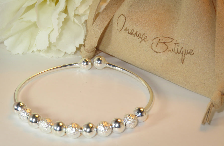 Sterling Silver Beaded Bangle S925, cute bracelet with beads and sparkle, adjustable fit mothers day