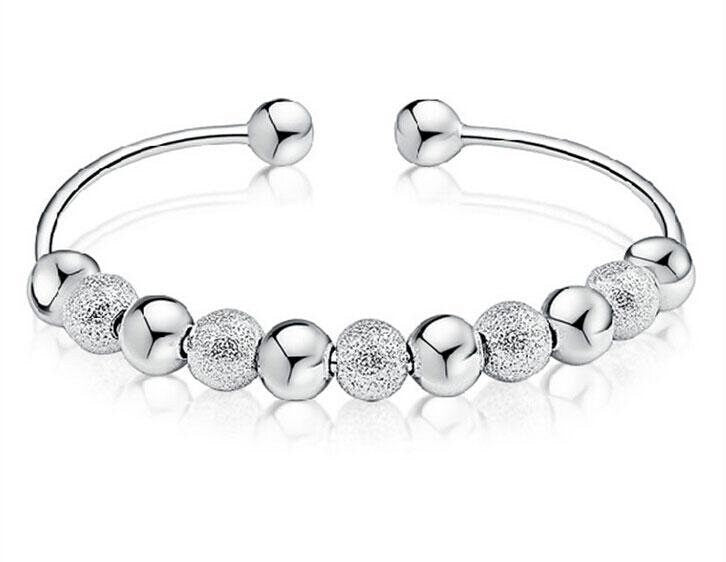 Sterling Silver Beaded Bangle S925, cute bracelet with beads and sparkle, adjustable fit mothers day