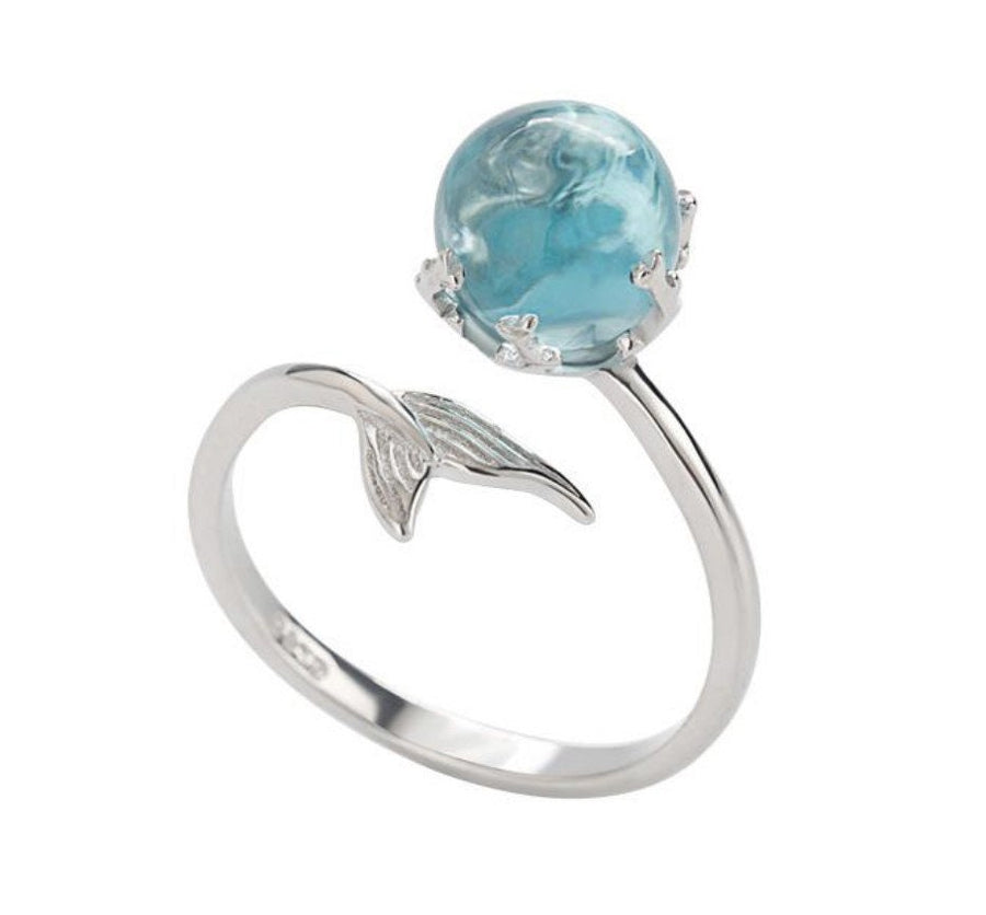 Ocean & Mermaid 925 Sterling Silver Plated Adjustable Ring