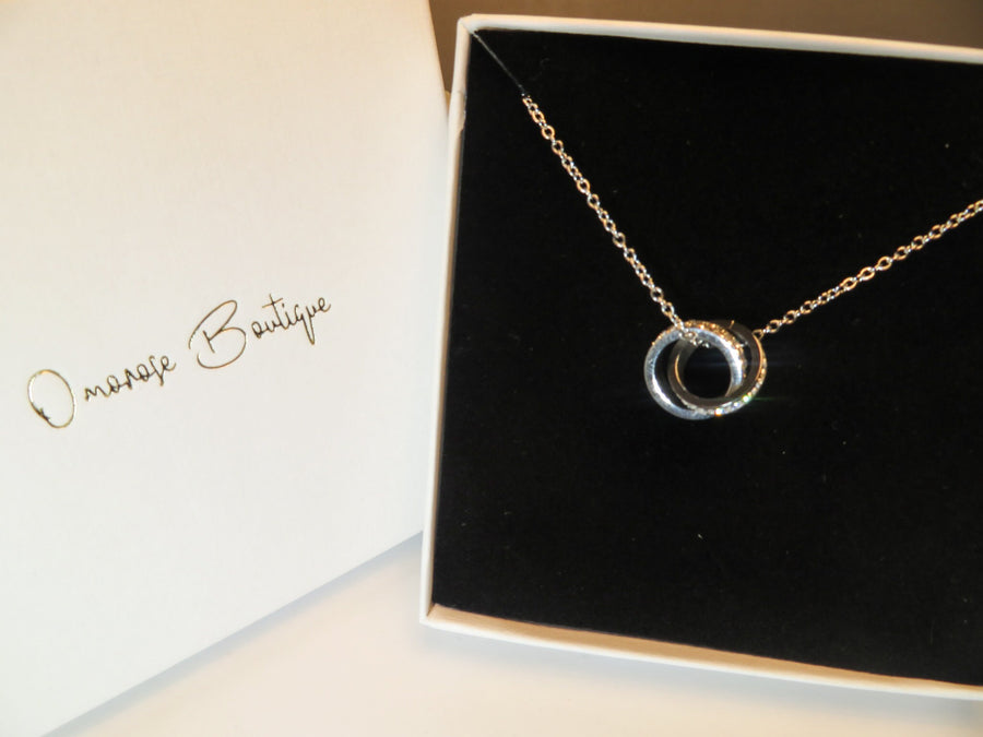 Orbit Double Circle Silver Crystal Necklace