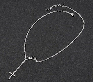 Silver Cross Necklace, Drop Necklace, Christianity Fashion Necklace, Religious Cross Necklace, Infinity Necklace, Eternity Necklace