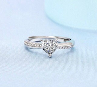 Sterling Silver Love Heart Ring, Cubic Zirconia sweet Heart Adjustable Ring, Valentines Day, Promise Ring, Engagement Ring, Romantic Ring