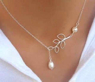 Petals and Pearls Beautiful Dangle Silver Necklace