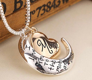 Mum I love you to the moon and back necklace, mom necklace, gift for mum, mothers day necklace, cute mothers day gift for your mum, love