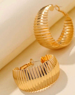 Pretty Textured Gold PlatedHoop Earrings