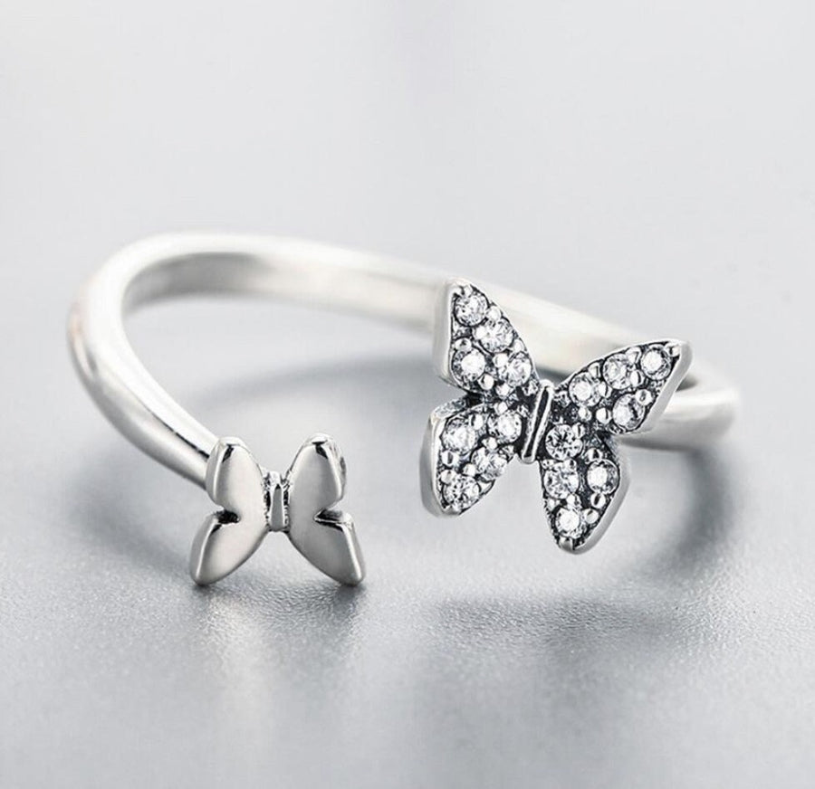 S925 Sterling Silver Butterfly Ring, 925 silver, double butterfly sparkle ring, promise ring, freedom ring, pretty adjustable friendship