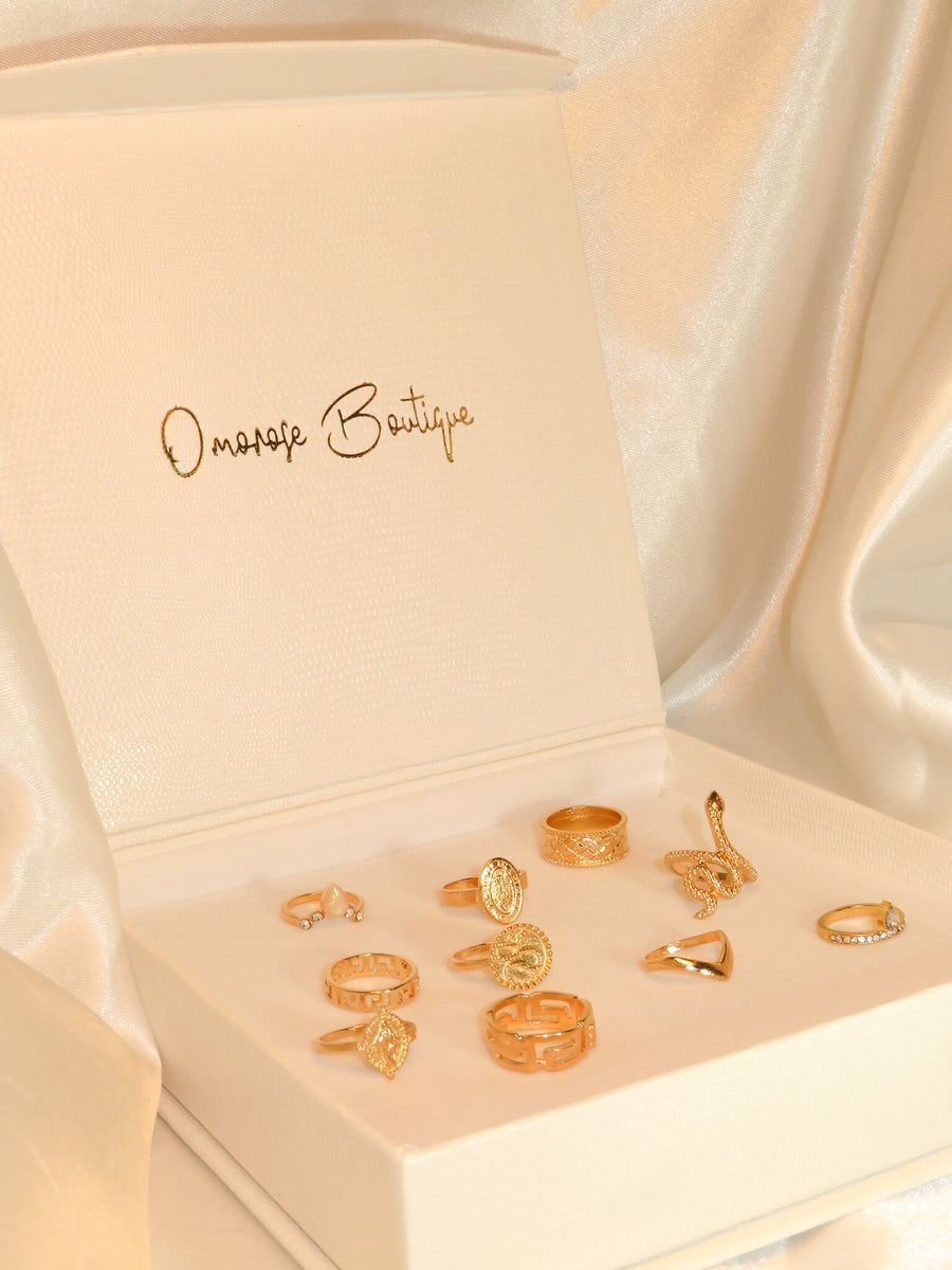 Adjustable Boho Style Snake Inspired Ring Collection in Gold.