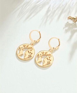 World map dangle earings, gold hoop earth earrings, women fashion accessory, planet earring, globe earring, universe earrings, cute unique