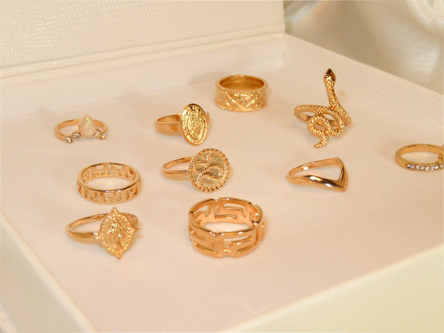 Adjustable Boho Style Snake Inspired Ring Collection in Gold.