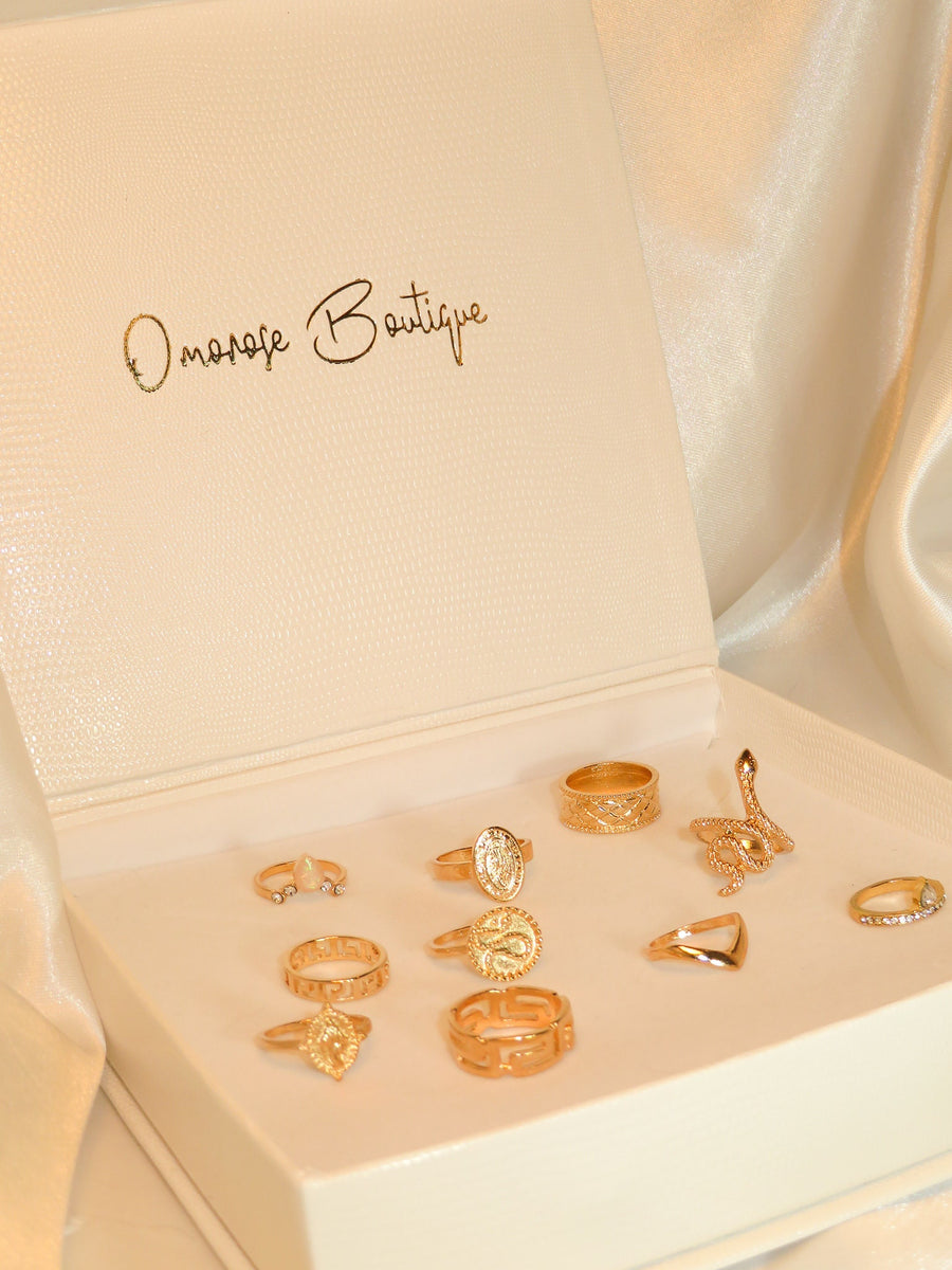 Adjustable Boho Style Snake Inspired Ring Collection in Gold.