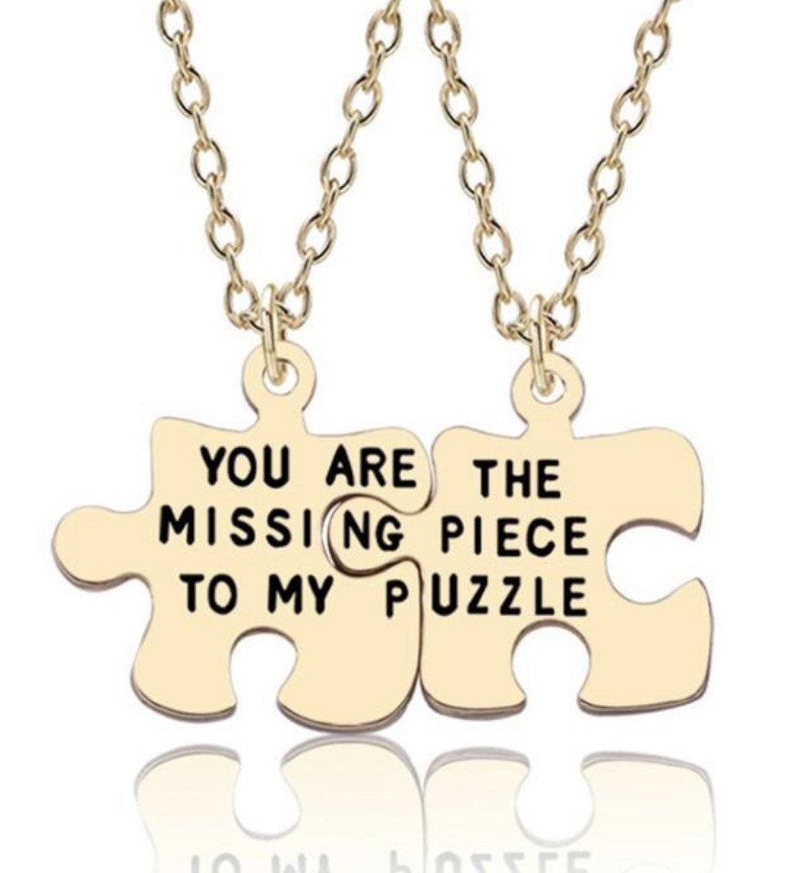 You are the missing piece to my puzzle, double couples necklace, romantic cute love necklace, connection mothers day necklace, anniversary