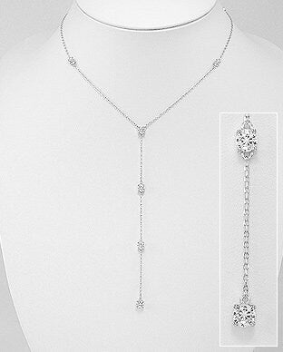 925 Sterling Silver Dangle Necklace Decorated with Lab Grown Diamonds