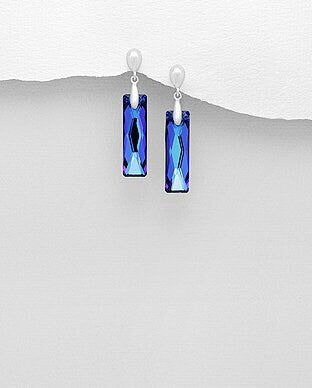 The Oceana Drop Earrings Hallmarked 925 Sterling Silver Push-Back Earrings in Bermuda Blue Decorated with Fine Austrian Crystals