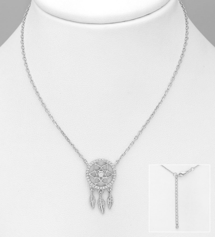 Dream Catcher Sparkle Necklace Decorated with Cubic Zirconia Diamonds